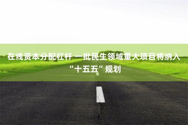 在线资本分配杠杆 一批民生领域重大项目将纳入“十五五”规划