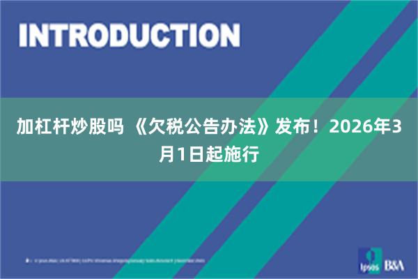 加杠杆炒股吗 《欠税公告办法》发布!2026年3月1日起施行