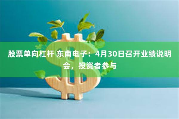 股票单向杠杆 东南电子：4月30日召开业绩说明会，投资者参与